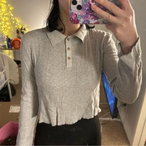 Zara Gray Long Sleeve Polo Shirt